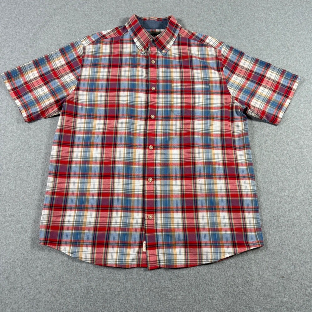 Woolrich Large Red Gorpcore Plaid Organic Cotton Short Sleeve Button Down Shirt